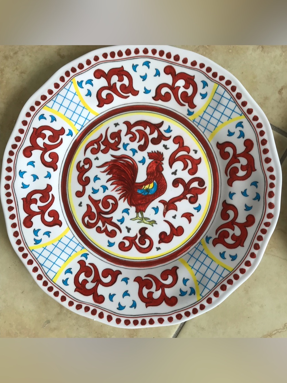Sur La Table Red Rooster Melamine dinner Plates - Set of 4